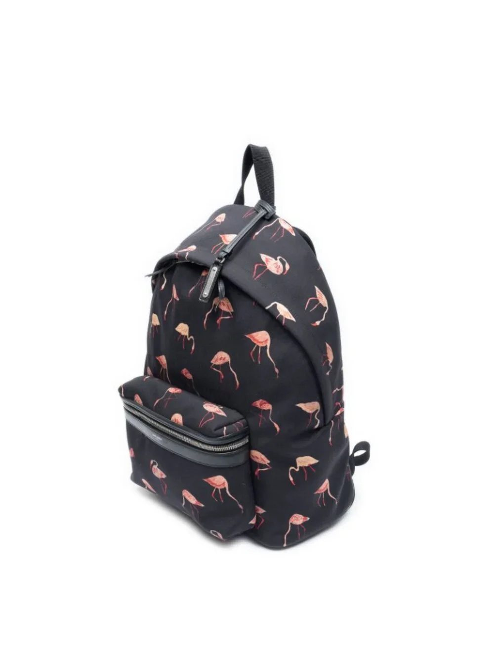 Saint Laurent City Backpack Black Pink Flamingo Print Canvasa